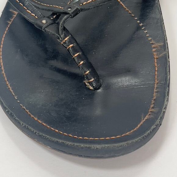 Olukai Black Leather Strappy Thong Sandals Women's 10 Beachy Summer Party - Picture 7 of 14